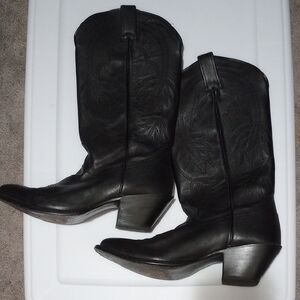 Sleek Black Heeled Leather Boots